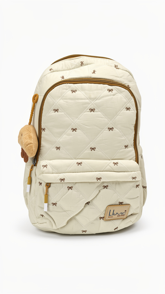 Mochila juvenil Lluvia color baige con moños cafes
