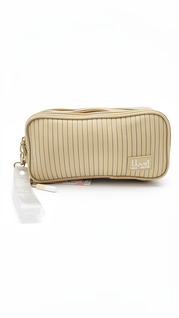 Lapicera beige con rayas de 3 cierres