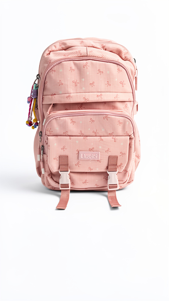 Mochila primaria Rosa palo con moños