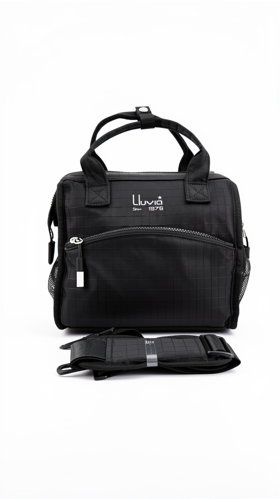 Lonchera negra con cuadros tipo bolsa