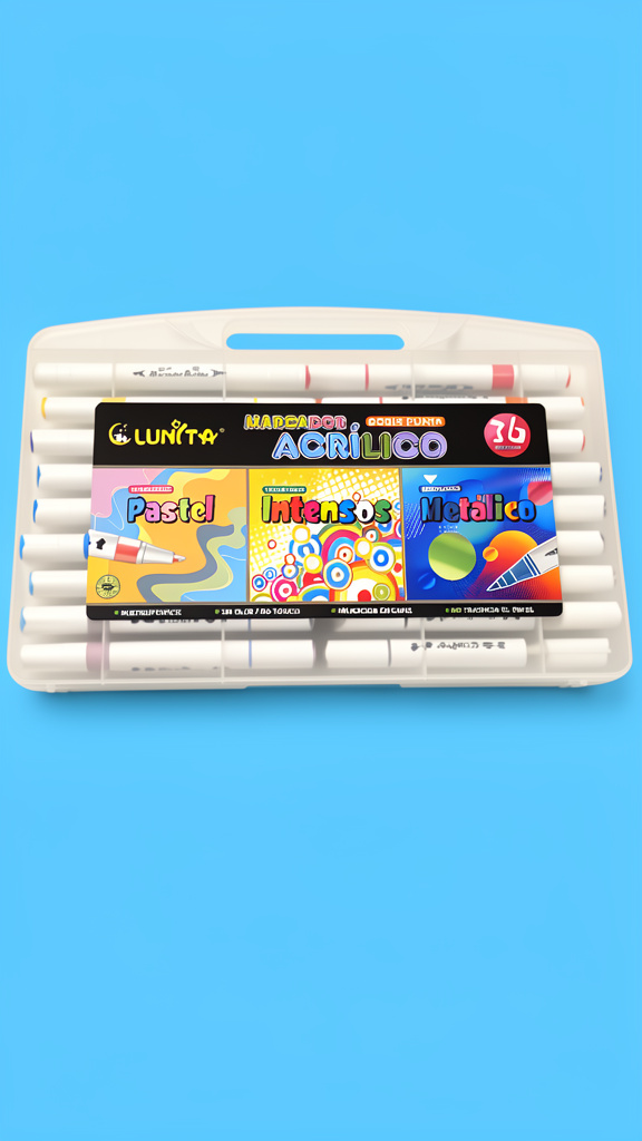 Plumones en acrilico Lunita combinados doble punta 36 colores (Men: $220 May: $210 Doc: $200)