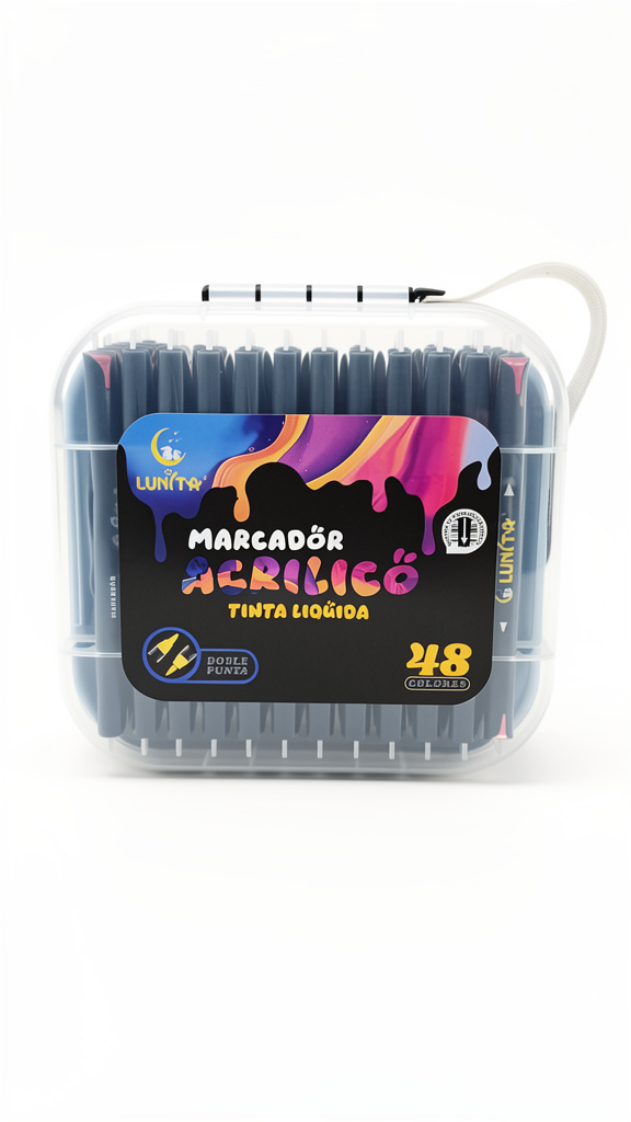 Plumones en Acrilico doble punta profesional Lunita 48pz (Men: $520 May: $480 Doc: $450 Caj: $420)