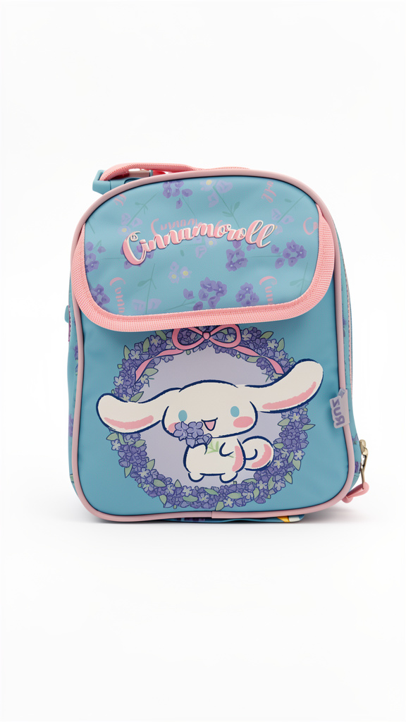 Lonchera de Cinnamoroll azul pastel con rosa