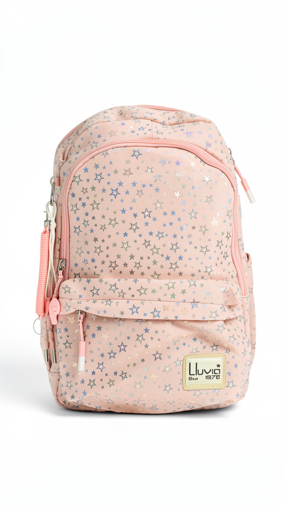 Mochila juvenil Lluvia color rosa pastel con estrellas plateadas