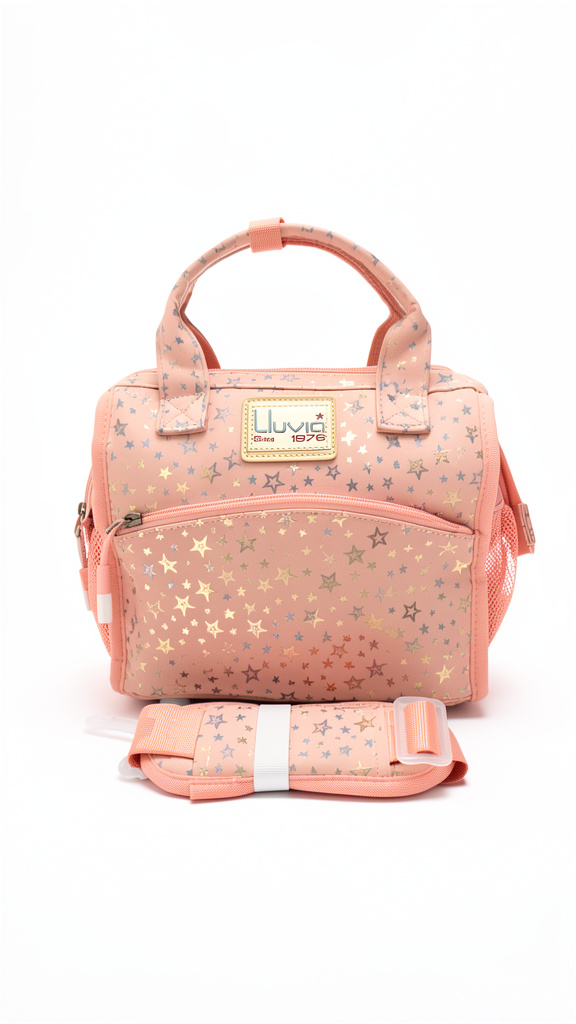 Lonchera juvenil Lluvia rosa pastel con estrellas plateadas