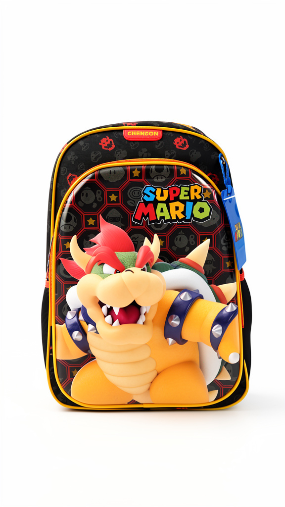 Mochila Primaria Bowser negro con naranja