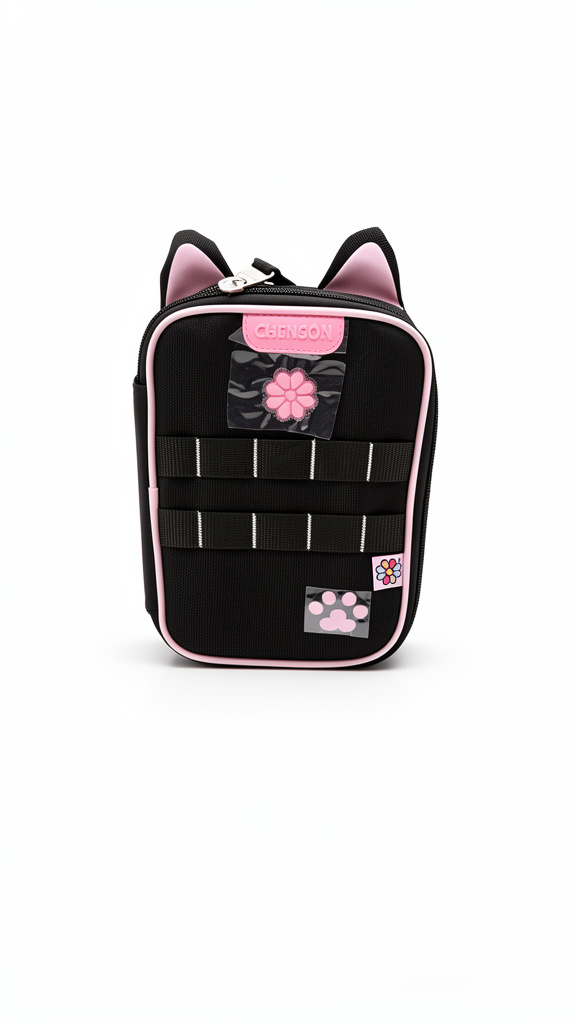 Organizador de gato negro con rosa claro