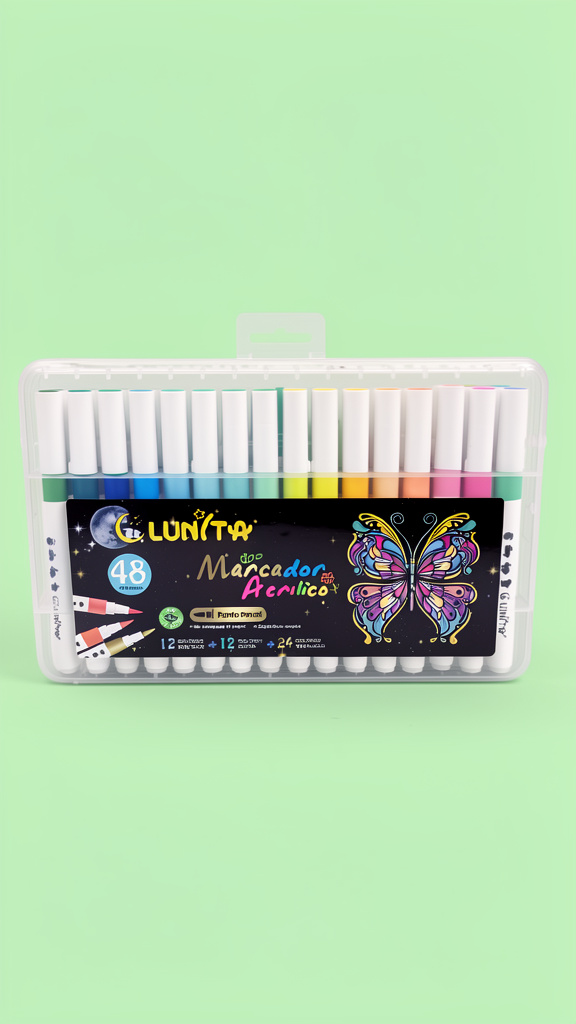 Plumones en Acrilico Lunita 48 pz combinados con pastel, intensos y metalicos (Men: $170 May: $160 Doc: $150)