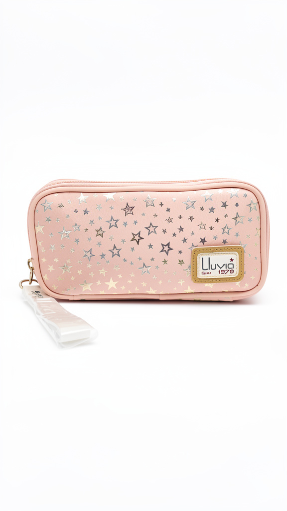 Lapicera Lluvia color rosa pastel con estrellas plateadas