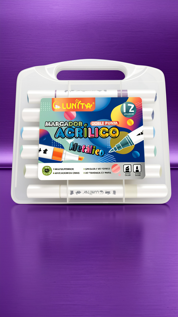 Plumones en acrilico Lunita metalicos doble punta 12 colores (Men: $105 May: $95 Doc: $85)