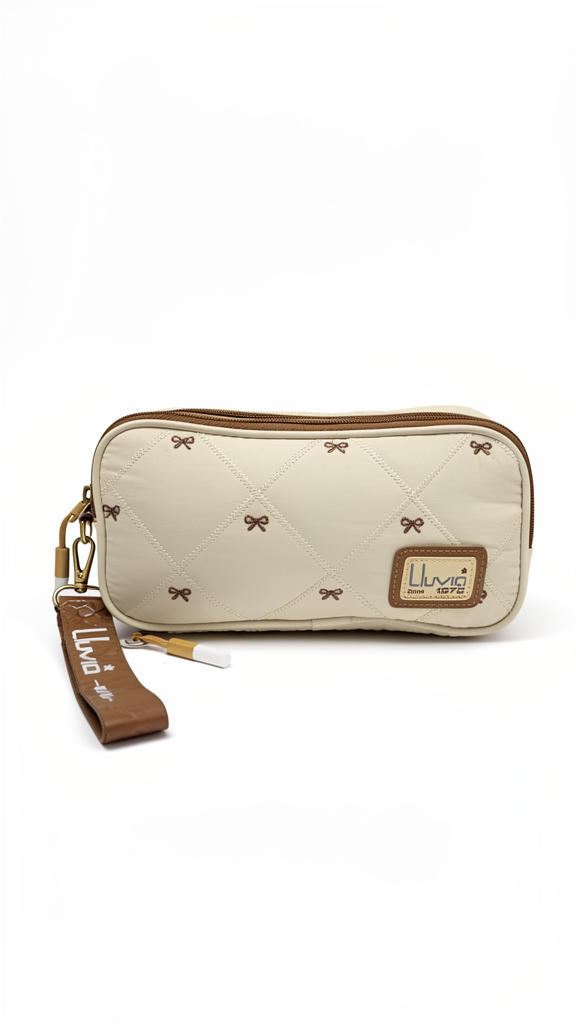 Lapicera Lluvia color beige con moños cafes