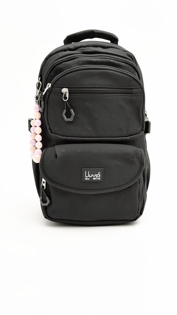 Mochila negra primaria con corazones