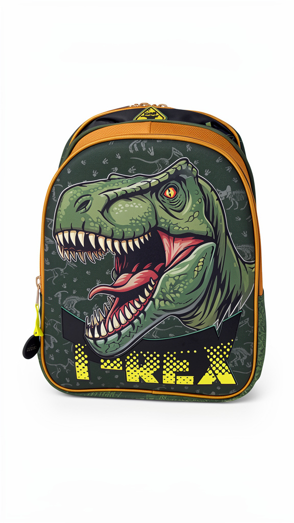 Mochila Lluvia T-rex verde con naranja