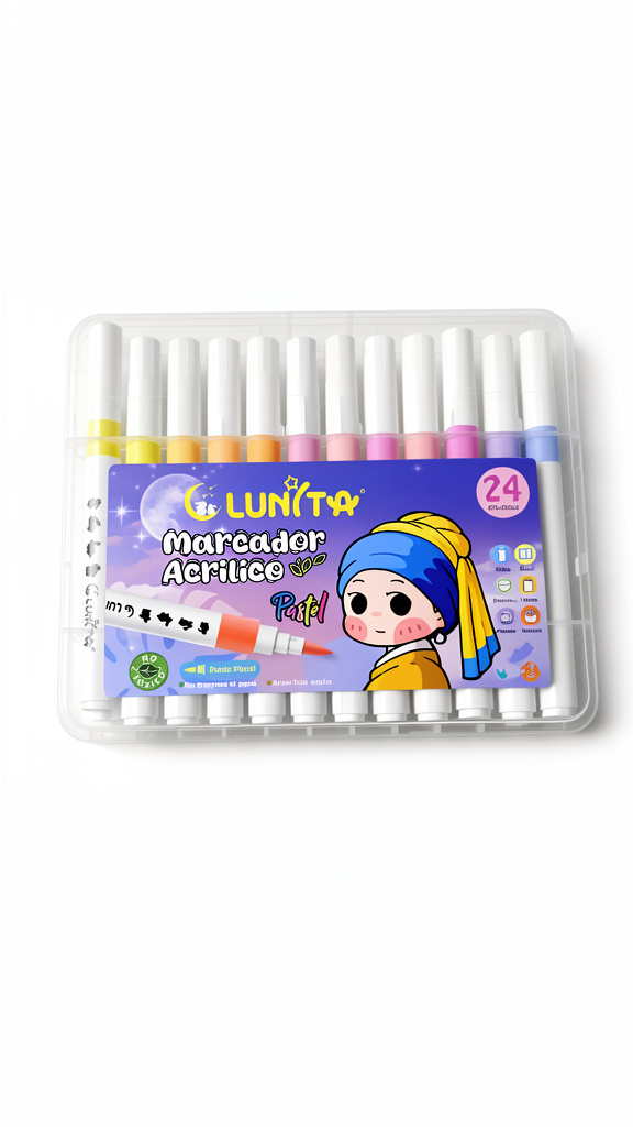 Plumones pastel en acrilico Lunita 24 colores (Men: $95 May: $85 Doc: $75)