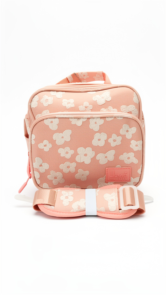 Lonchera Lluvia Rosa pastel con flores blancas