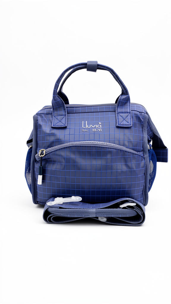 Lonchera azul fuerte de cuadros tipo bolsa