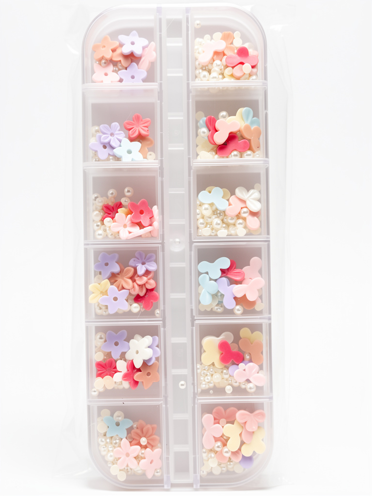 Deco Naez flores y medias perlas x12 divisiones