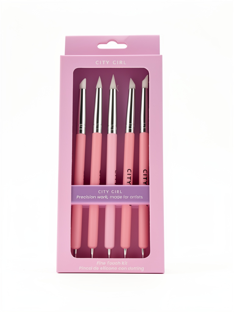 Pinceles de silicona + dotting rosa x5u City Girl
