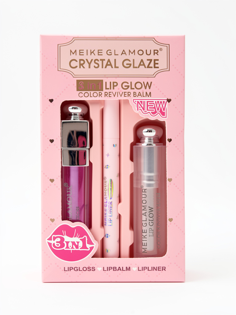 Set de labios Bálsamo + gloss + delineador Meike Glamour