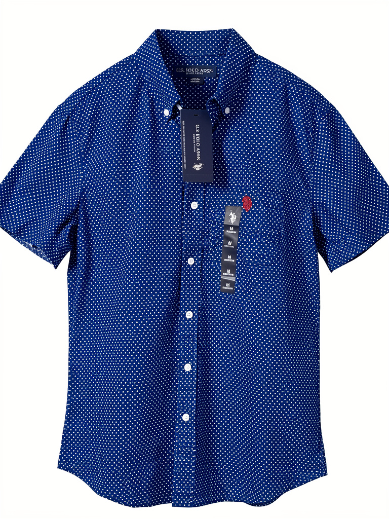 Camisa de Vestir Caballero azul con puntos Blanco