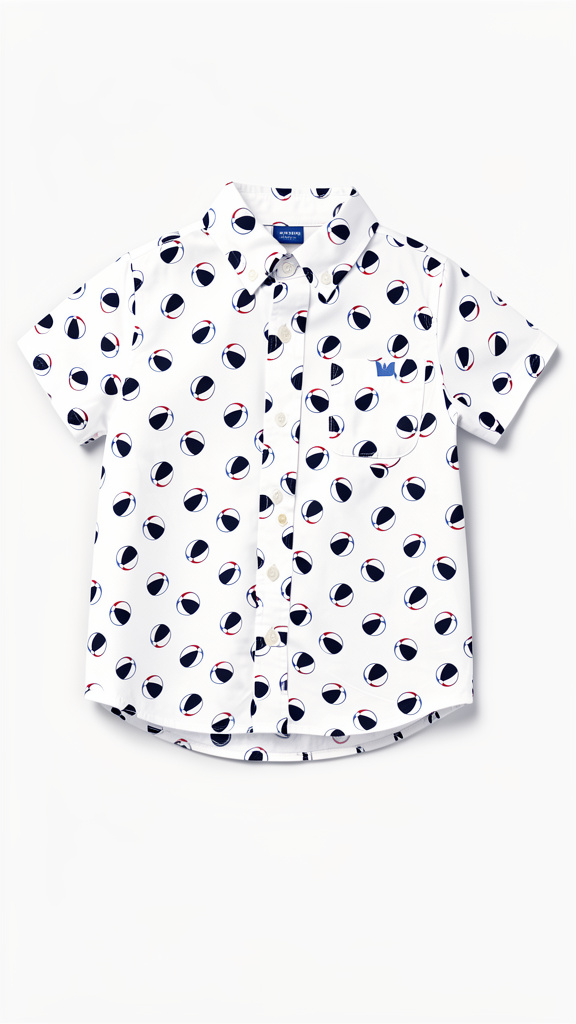 Camisa de botone manga corta blanca con estampado de pelotas niño EPK