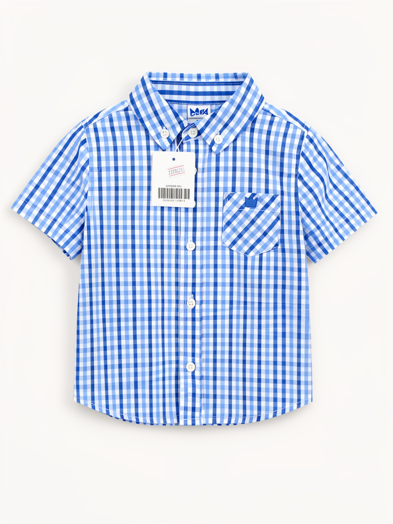 Camisa Manga corta de botones de cuadro azul con blanco niño EPK