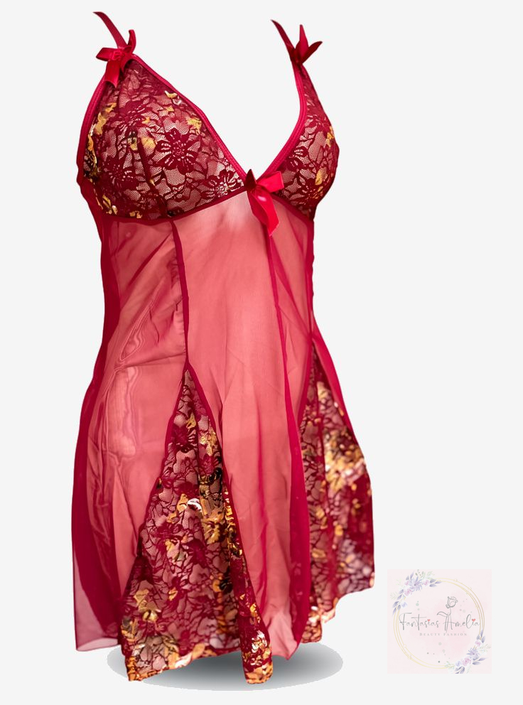 BABY DOLL ROJO FLORES AMARILLAS TALLA S