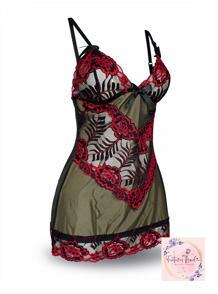 BABY DOLL NEGRO ROJO TRANSPARENCIAS TALLA M