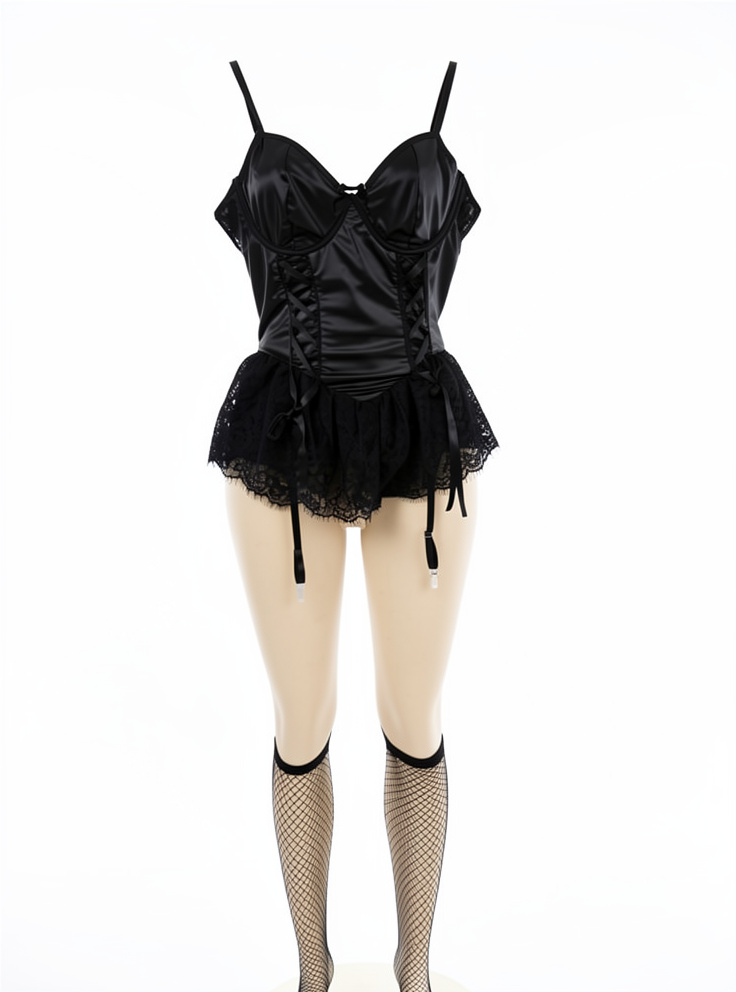 CONJUNTO LIGUERO NEGRO ELEGANCIA TALLA M