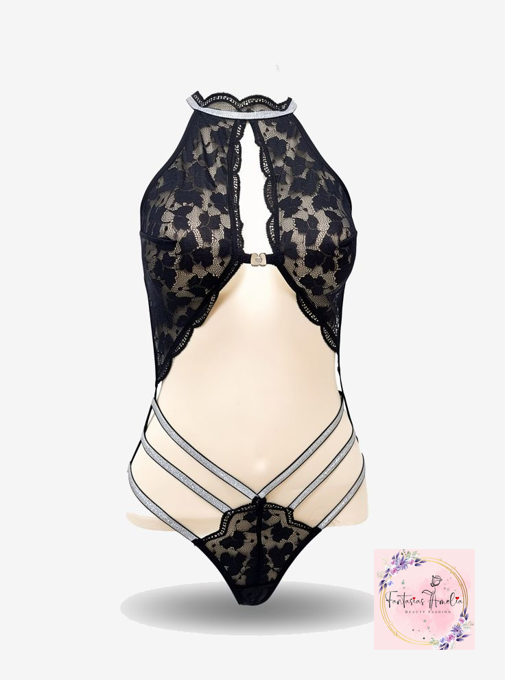 BODY CUELLO ALTO NEGRO ENCAJE TALLA L