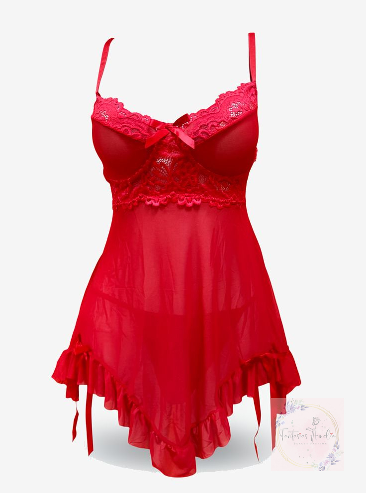 BABY DOLL ROJO  TRANSPARENCIA TALLA M