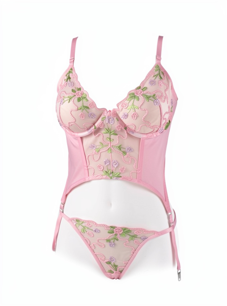 LIGUERO BORDADO ROSA TALLA L