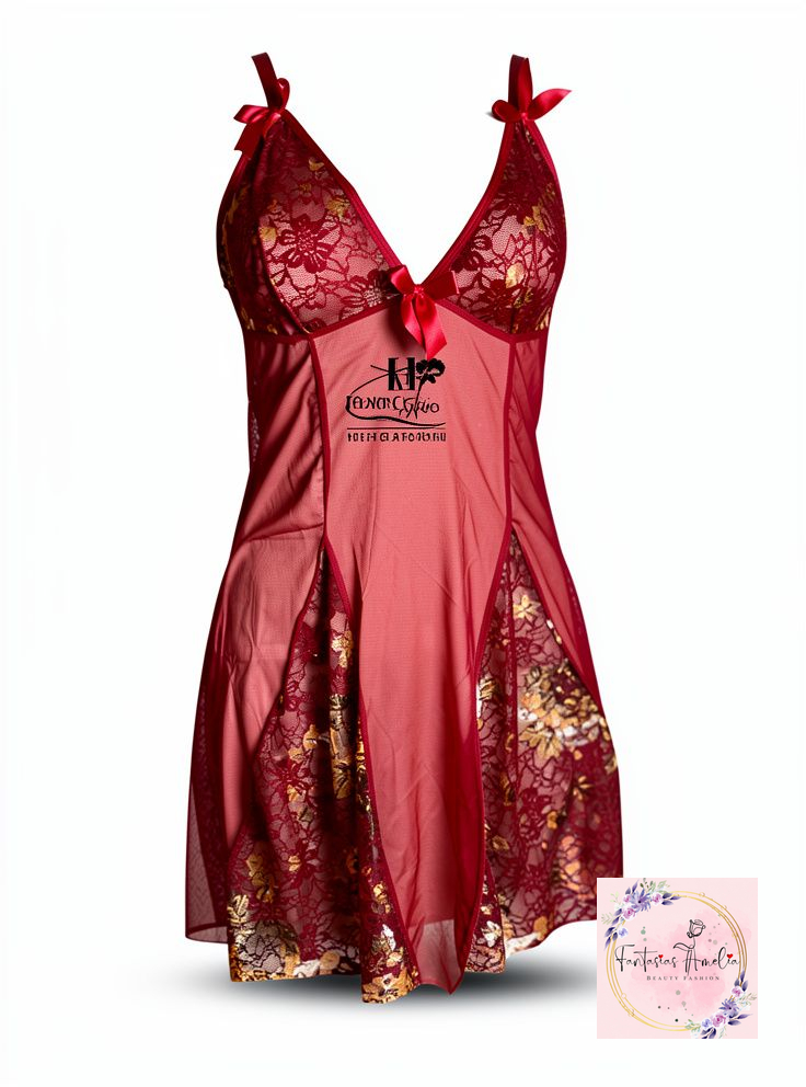 PIJAMA BABY DOLL TRANSPARENCIA ROJO AMARILLO TALLA M