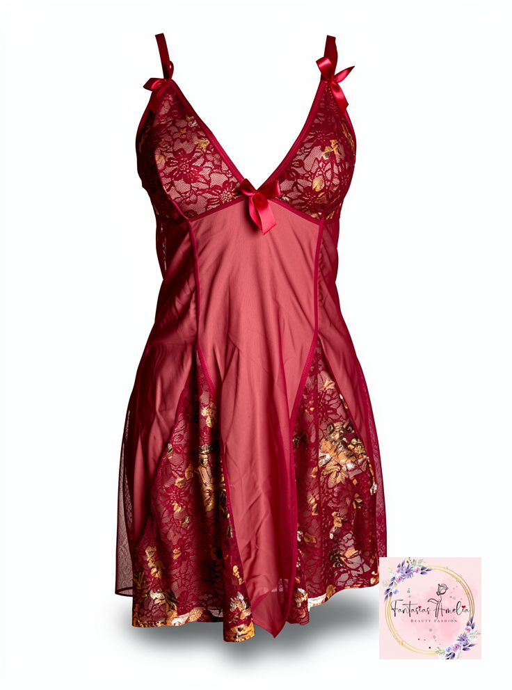 PIJAMA BABY DOLL TRANSPARENCIA ROJO AMARILLO TALLA L