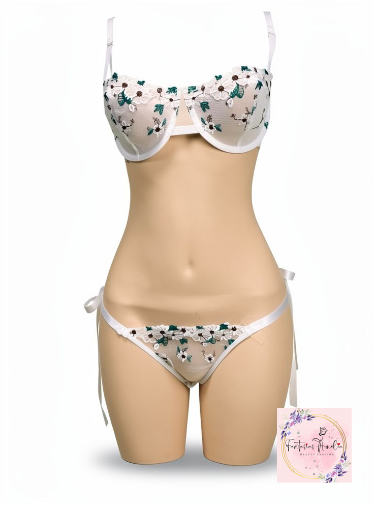 LENCERIA BLANCO HOJAS VERDES TALLA L