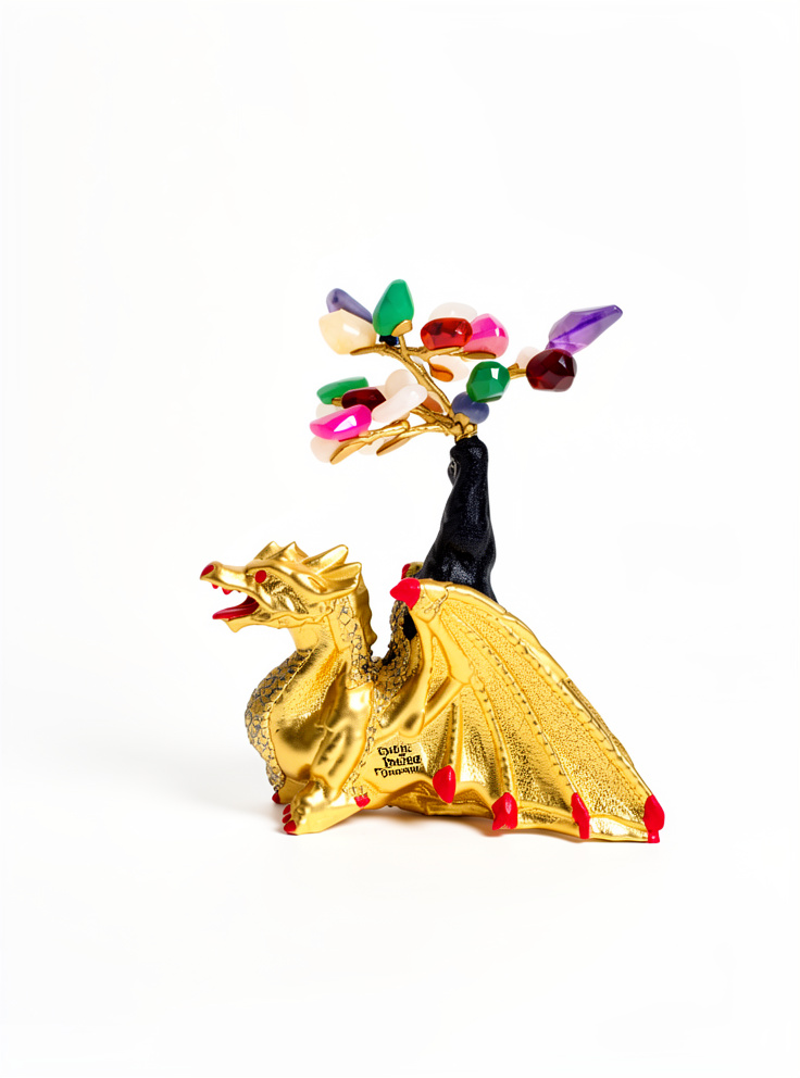 Dragón Dorado con Árbol de Gemas.