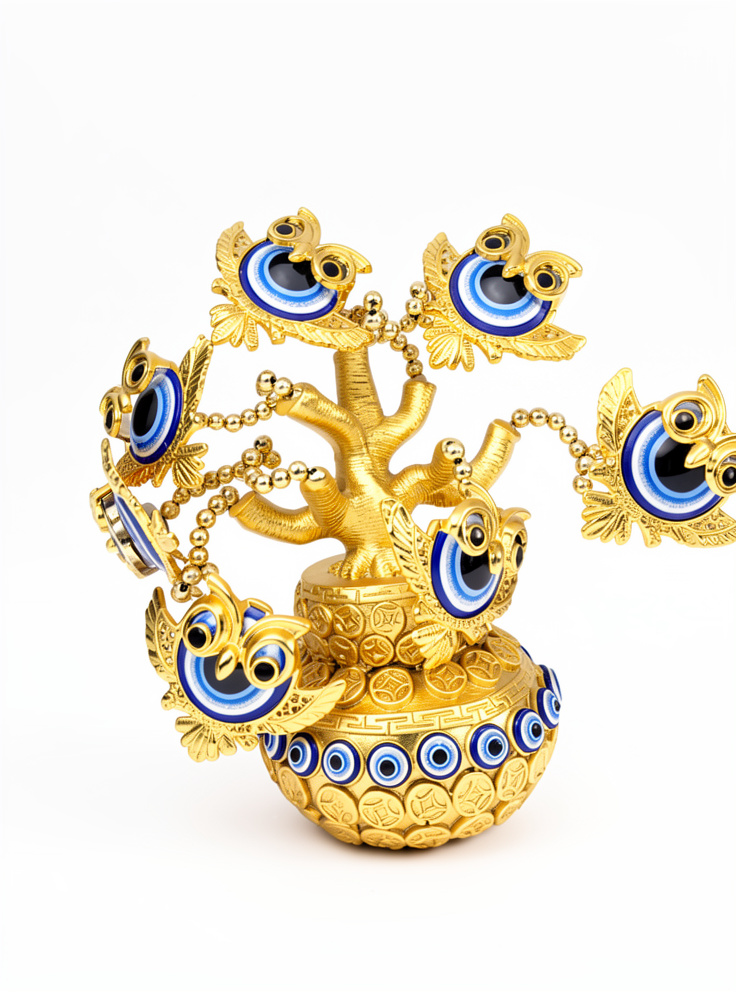 Árbol Dorado de Búhos y Ojo Turco