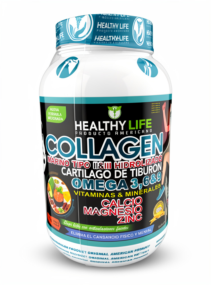 Colageno Marino Tipo 2 y 3 hidrolizado + Cartílago de tiburón + Omega 369 + Calcio + Magnesio + Zinc - 2 Kilos (Sabor Fresa)