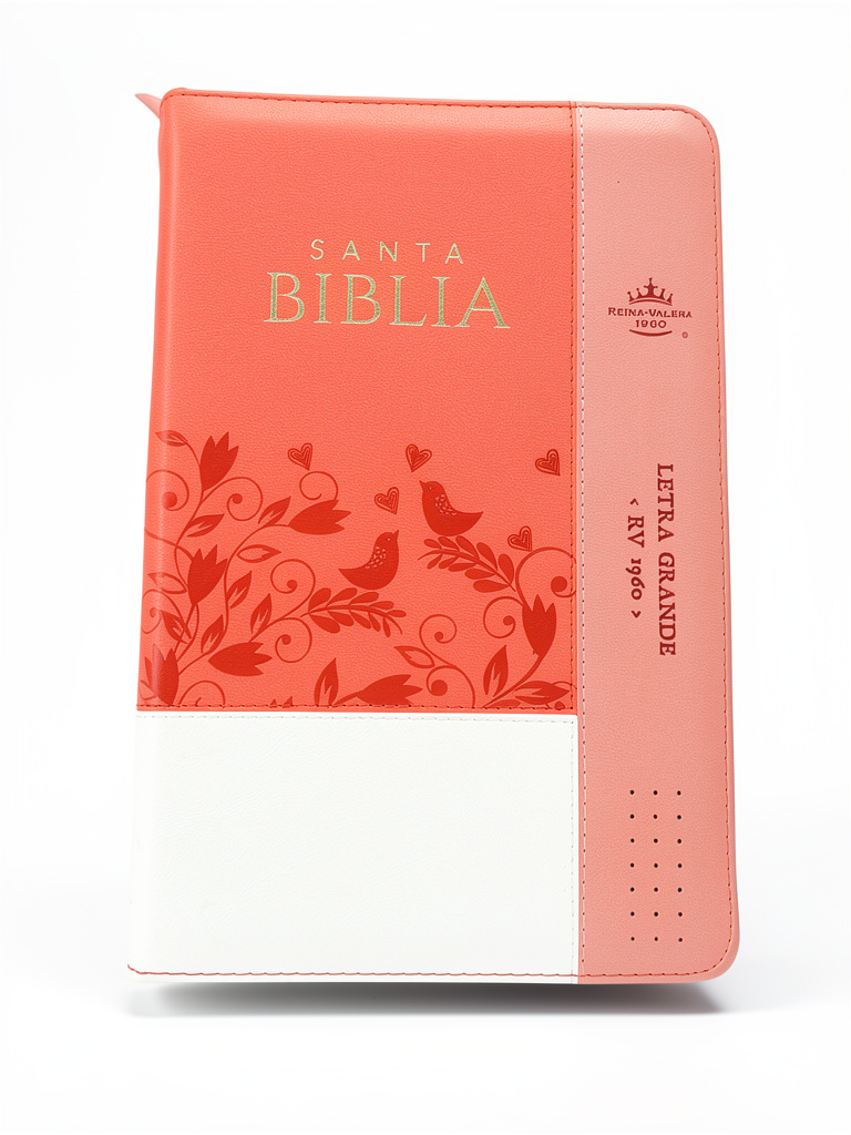 Biblia blanco, coral  con cierre letra grande con índices