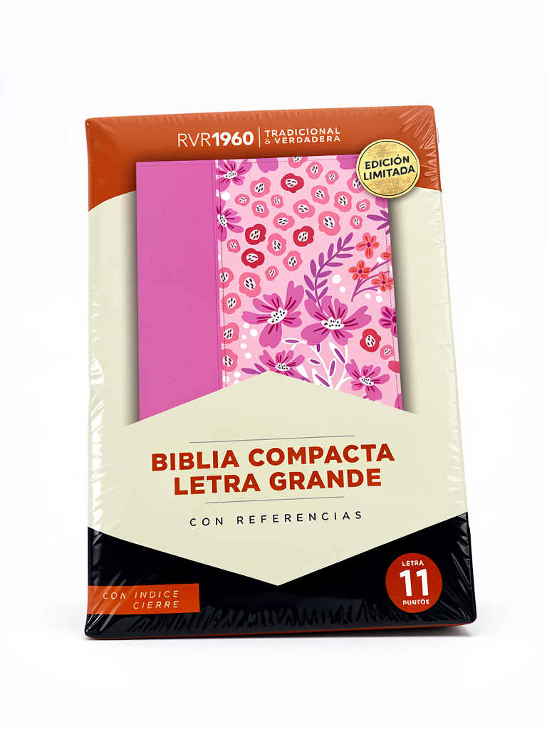 Biblia compacta letra grande fucsia-flores