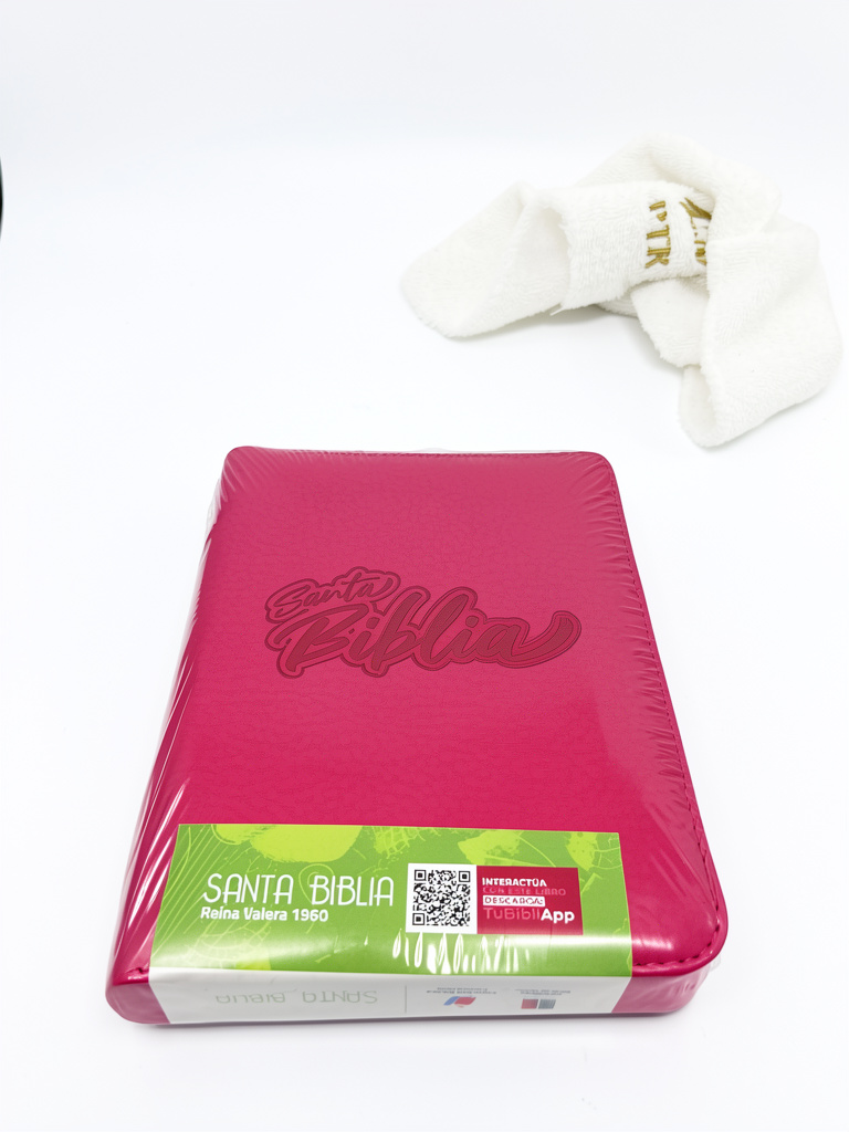 Biblia fucsia canto blanco/cierre