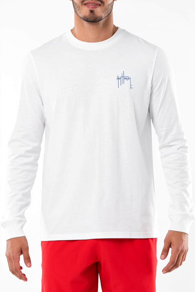 Guy Harvey Camiseta de manga larga para hombre de la colección Billfish blanco brillante