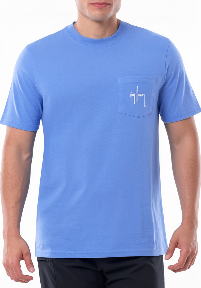 Guy Harvey Camiseta de manga corta con bolsillo gráfico de algodón OG para hombre