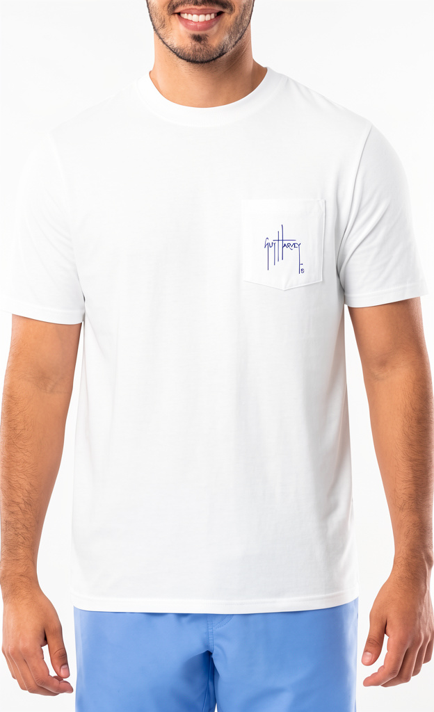 Guy Harvey Camiseta de manga corta con bolsillo gráfico de algodón para hombre