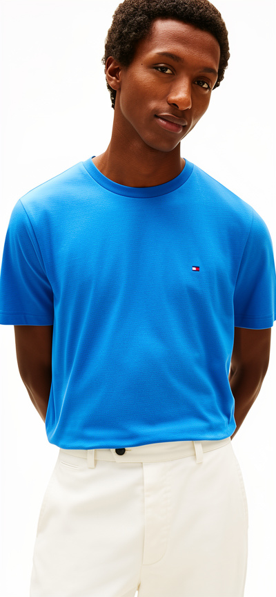 Tommy Hilfiger Camisetas de manga corta de algodón con cuello redondo para hombre en ajuste regular