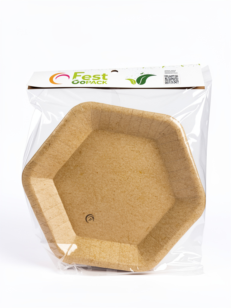 PLATO POLIPAPEL HEXAGONAL 22CM COLOR KRAFT