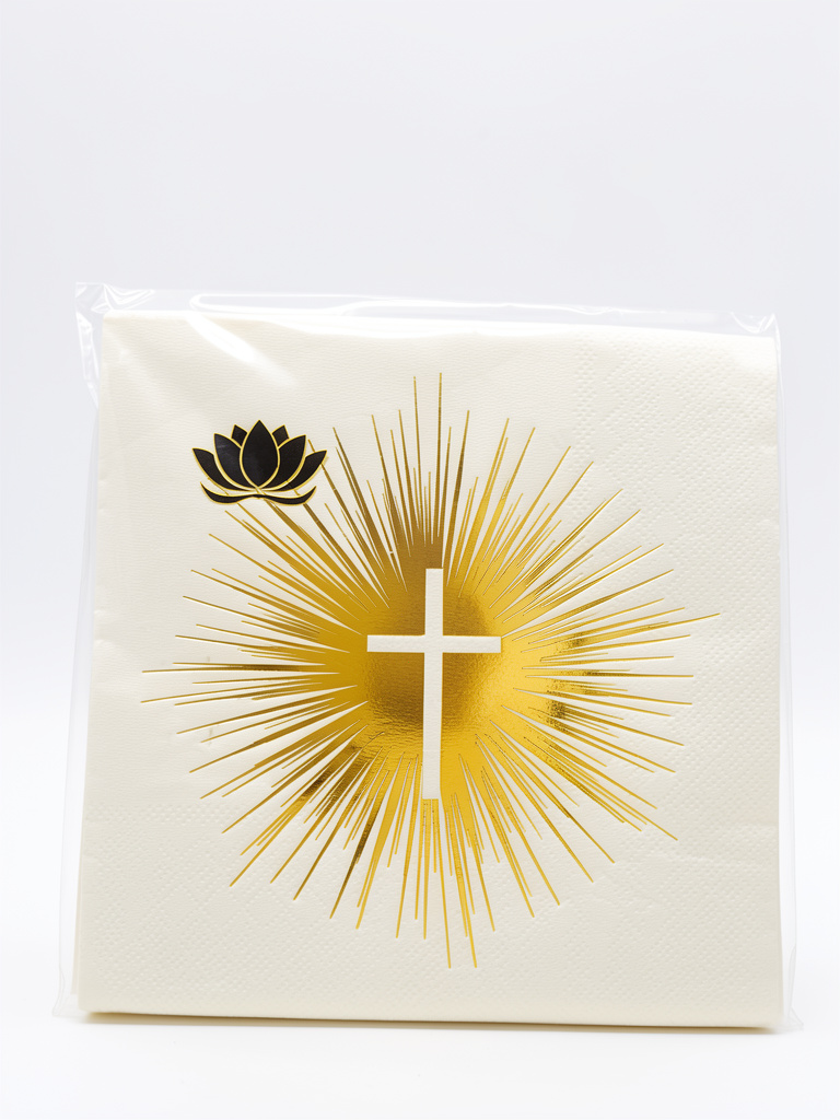 SERVILLETA COMUNION CRUZ STAMPING DORADO