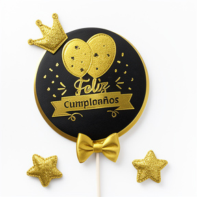 CAKE TOPPER FELIZCUMPLEAÑOS CON 2 ESTRELLAS