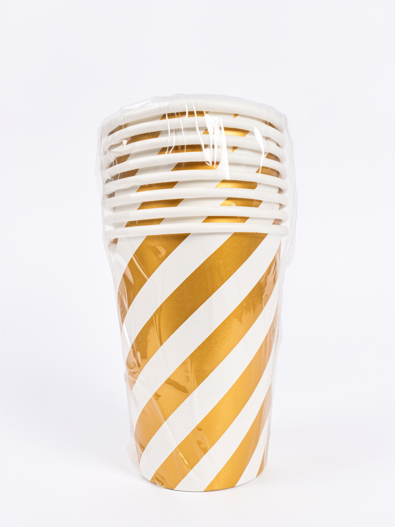 VASO POLIPAPEL 240CC RAYADO ORO X8