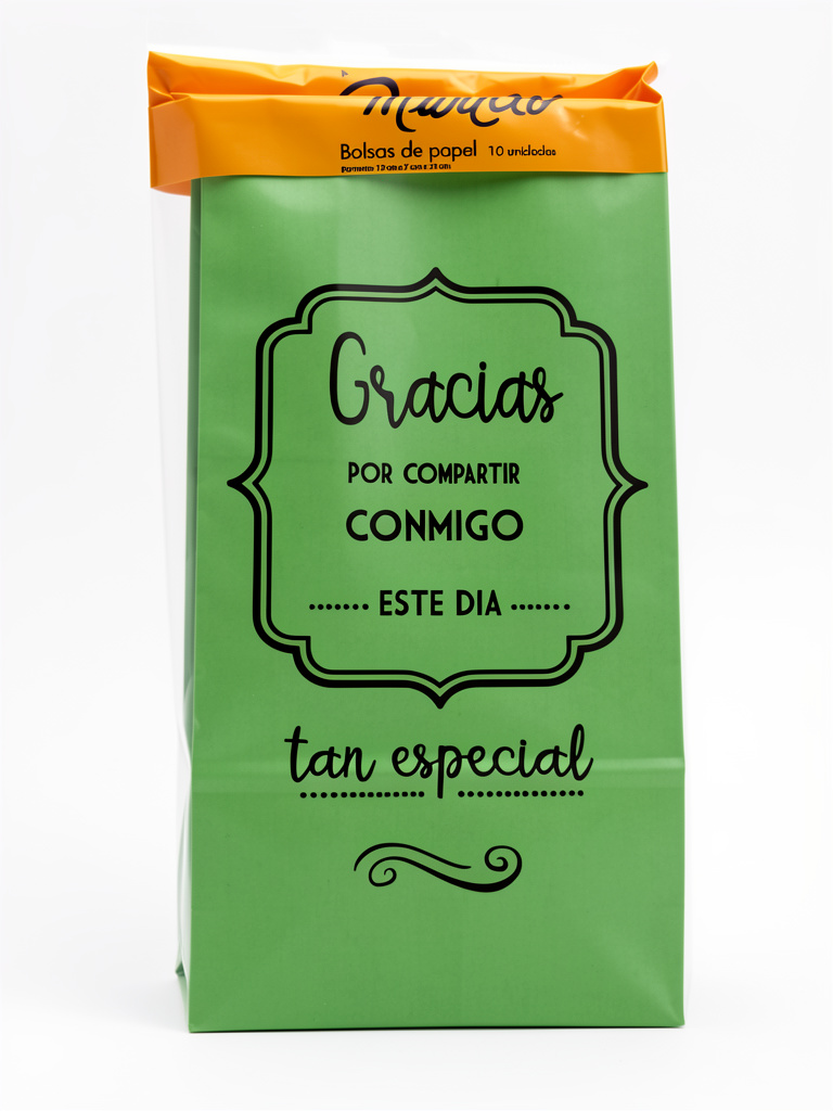 BOLSITA DE PAPEL VERDE ´GRACIAS POR COMPARTIR CONMIGO´ X10